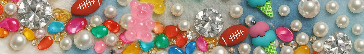 collage of buttons, pearls, and gemstones used to bedazzle things