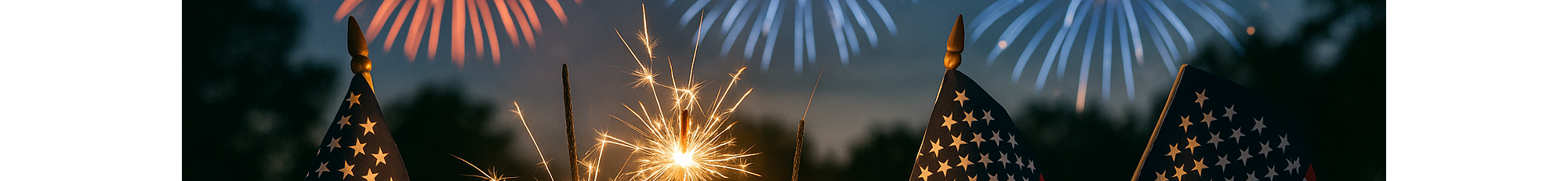 Collage image of fireworks, flags and sparklers