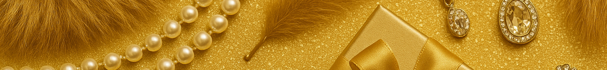 collage of gold gifts, earrings, pearls and furs