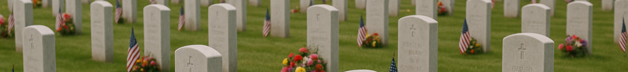 military cemetery with flowers and flags on the graves