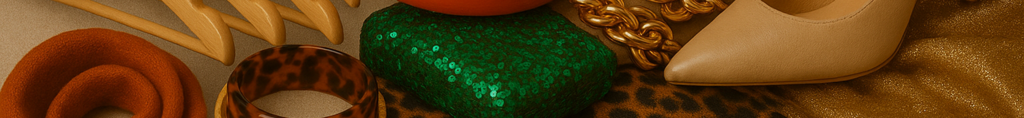 a collage of fashion items like shoes, bangles, hangers and scarfs