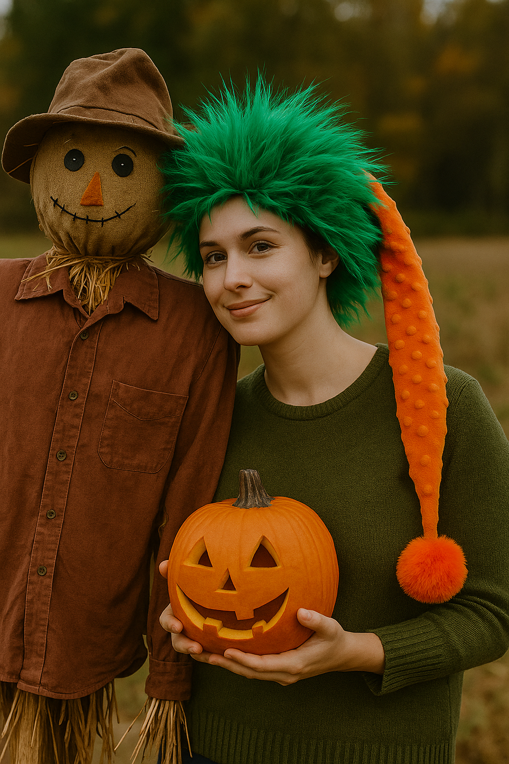 Bumpy Orange  Hat with Fluffy Green and Orange