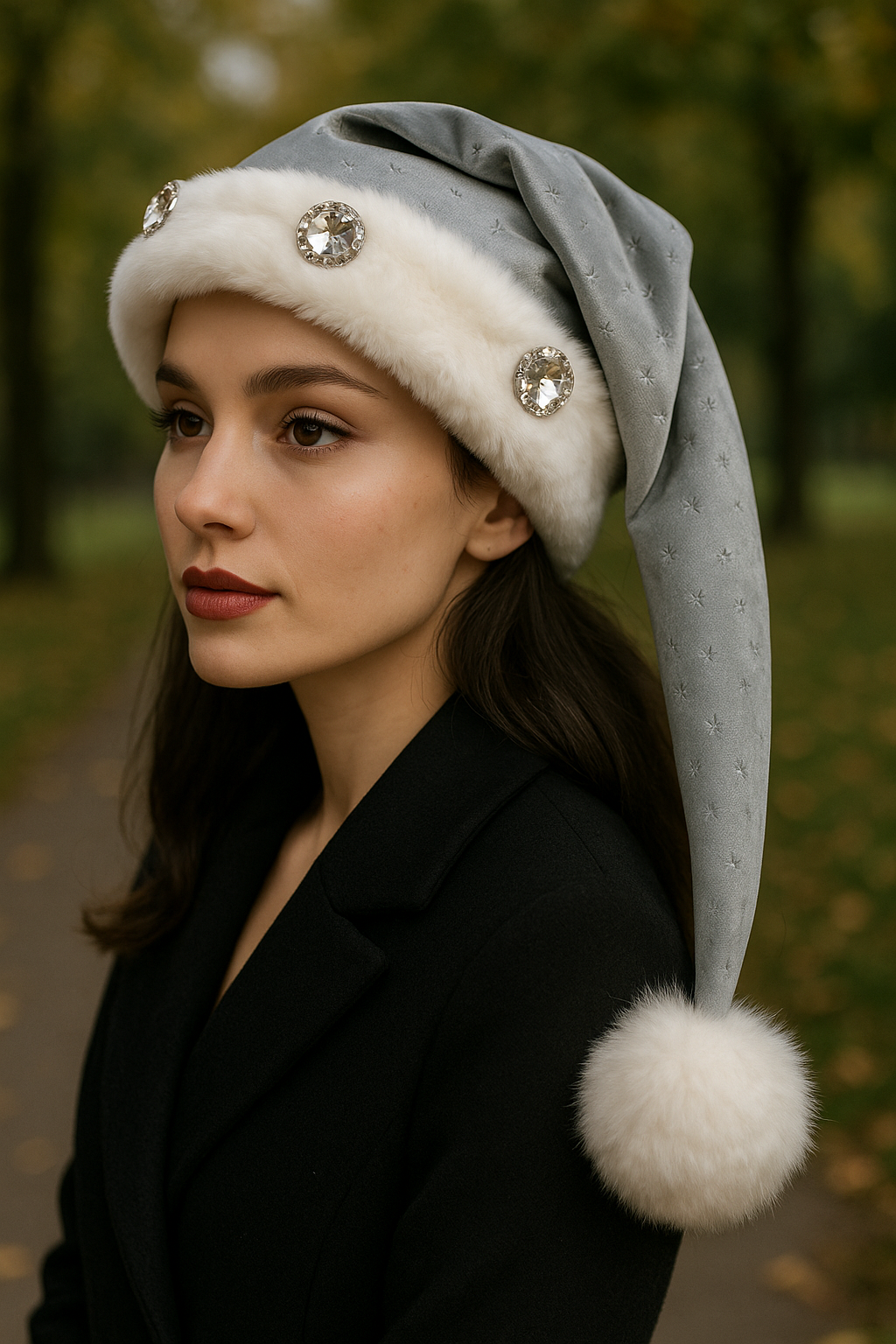 Embossed Silver Velvet Hat with White and  Lg Jewels