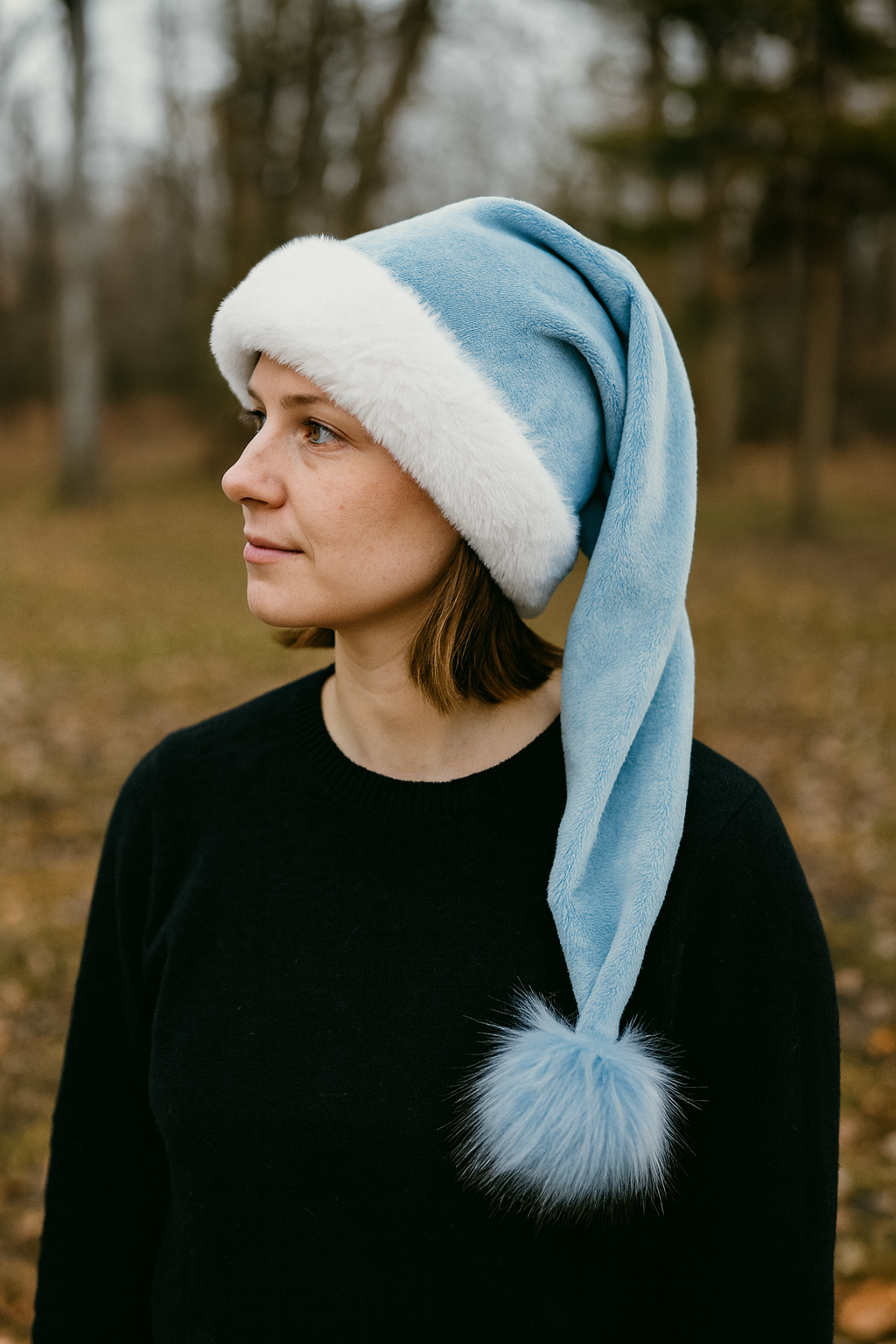 Baby Blue Velvet Hat with White and Blue
