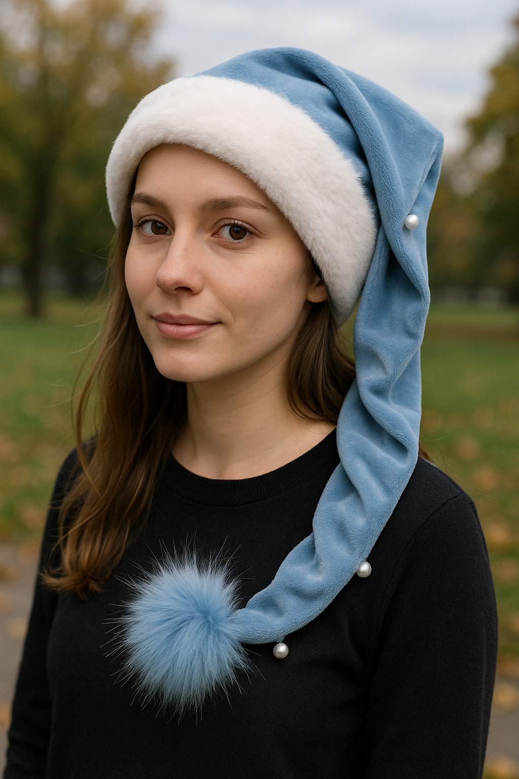 Baby Blue Velvet Hat with White and Jewels