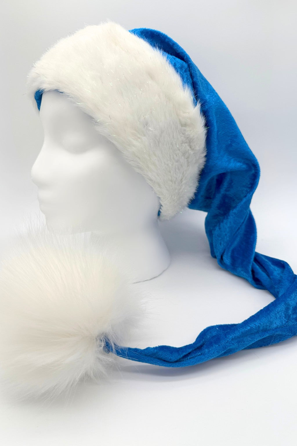 Blue Velvet Hat with White