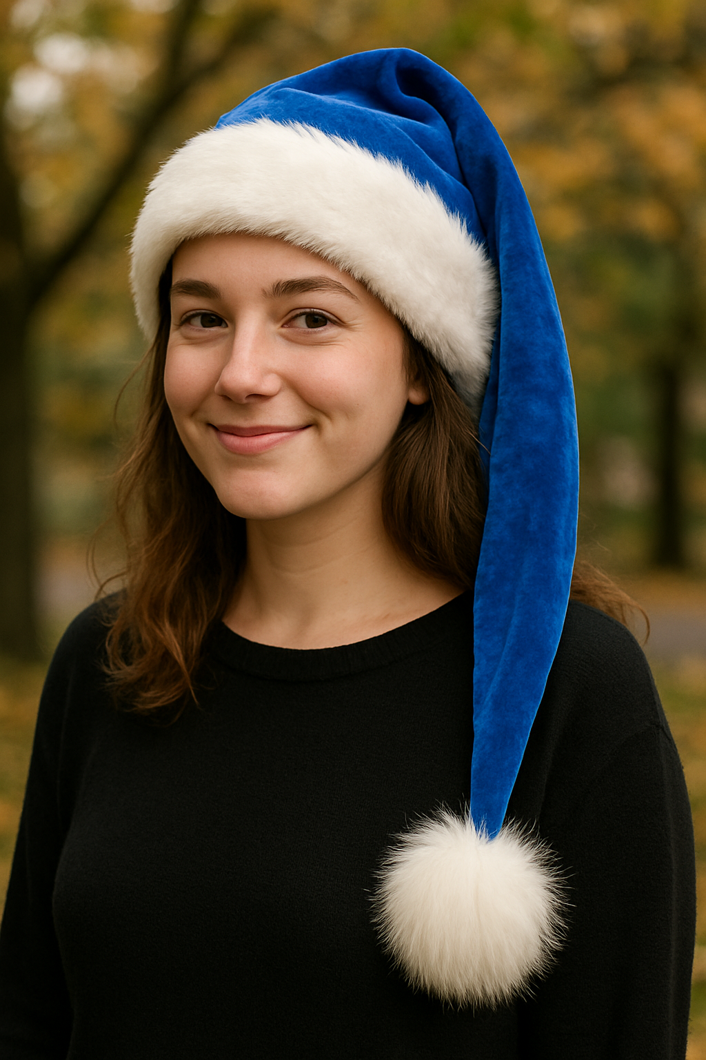 Blue Velvet Hat with White