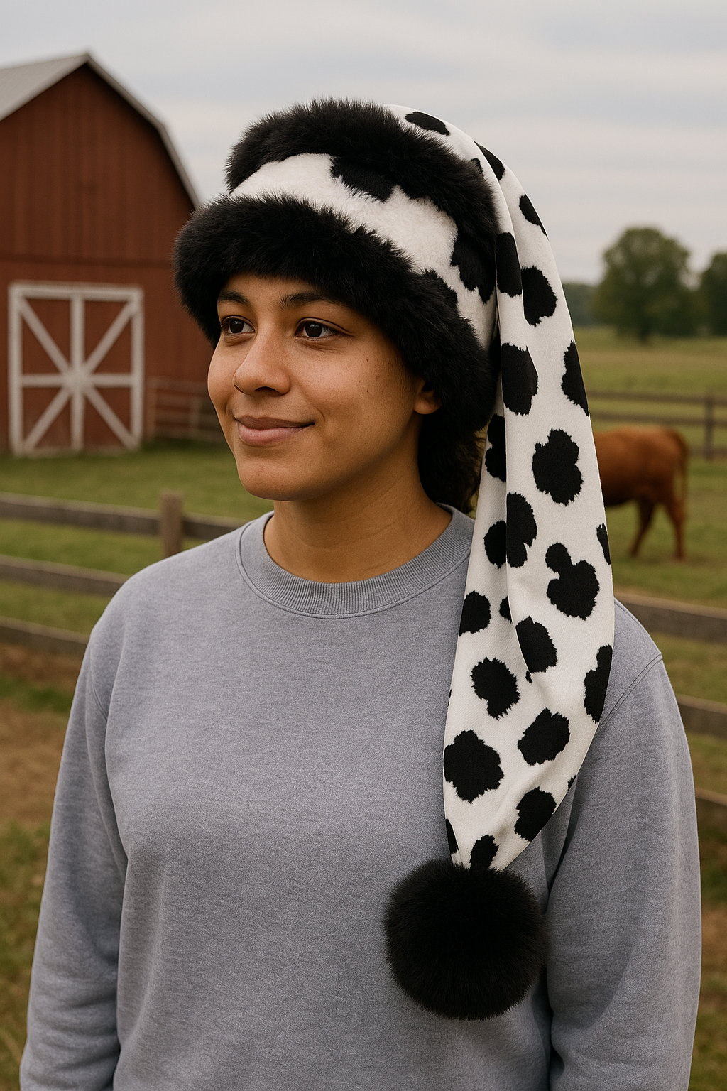 Cow Print Hat with Cow and Black