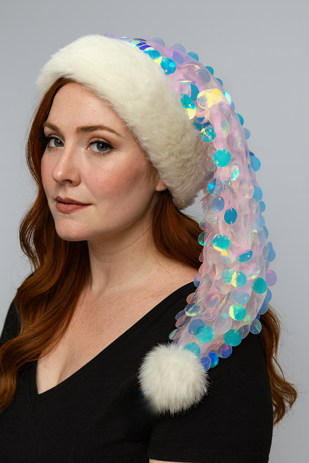 Mermaid Sequin Scales Hat with White