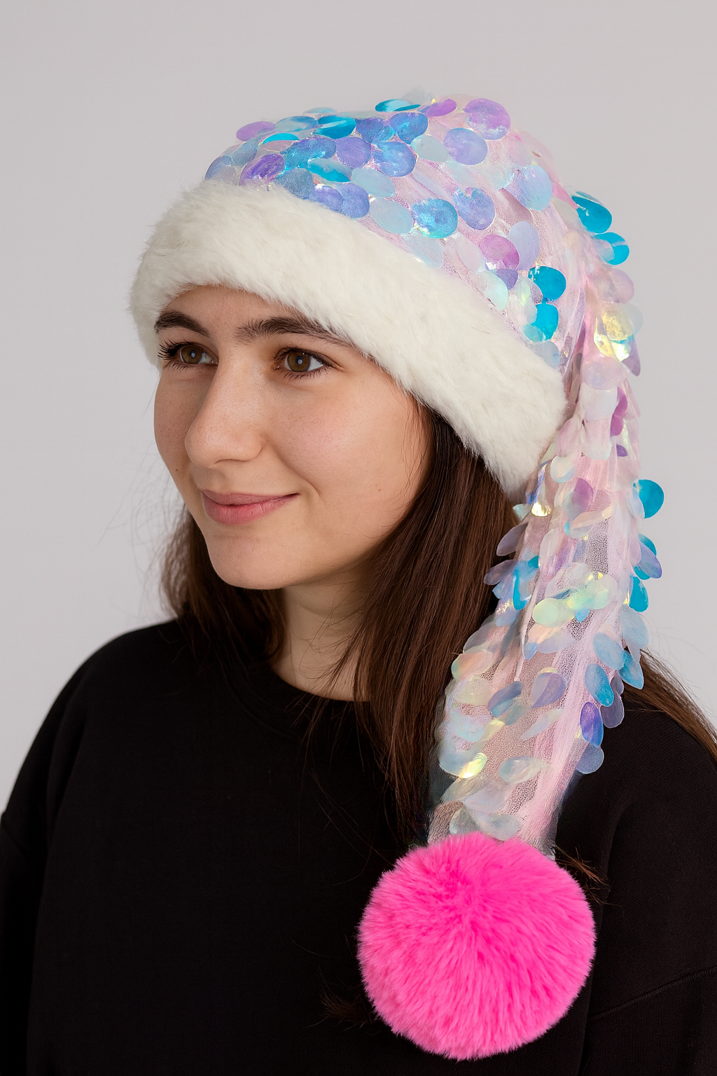 Mermaid Sequin Scales Hat with White and Pink