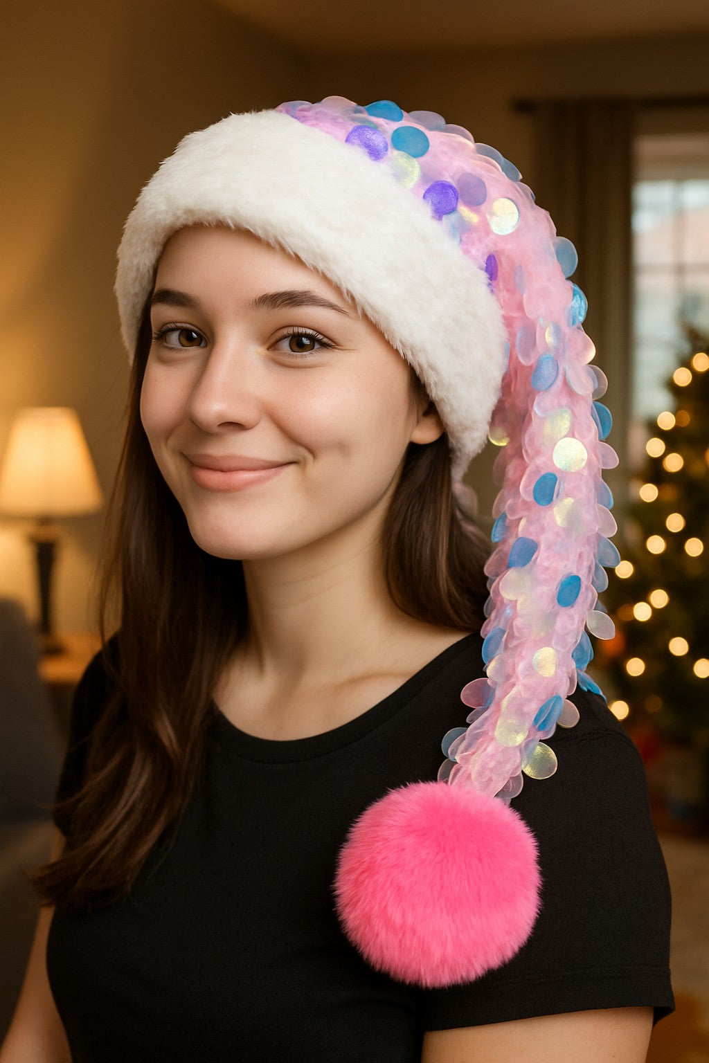 Mermaid Sequin Scales Hat with White and Pink