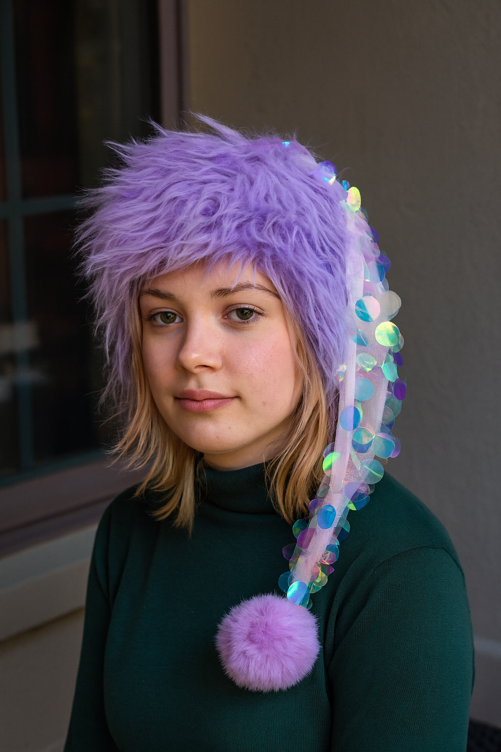 Mermaid Sequin Scales Hat with Purple