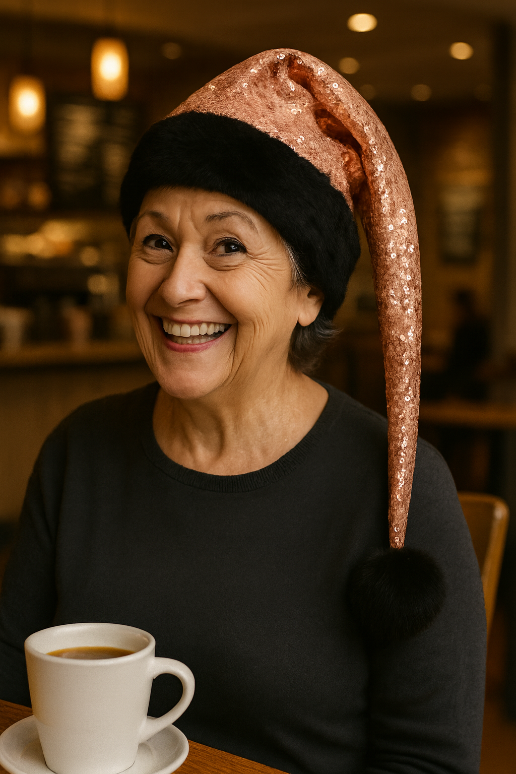Dusty Rose Sequin Hat with Black