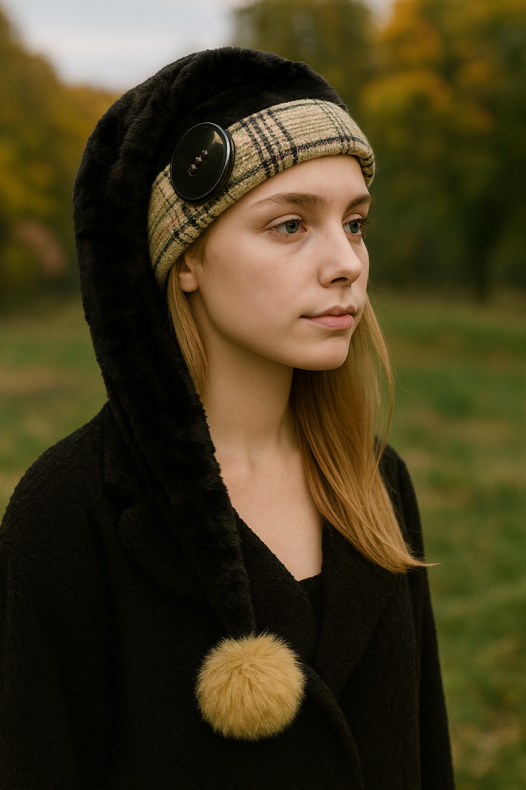 Black Velvet Hat with Burberry and Black with Button