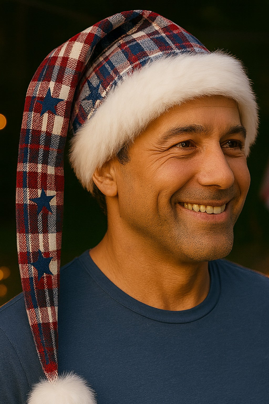 Red, White & Blue Plaid Hat with Stars