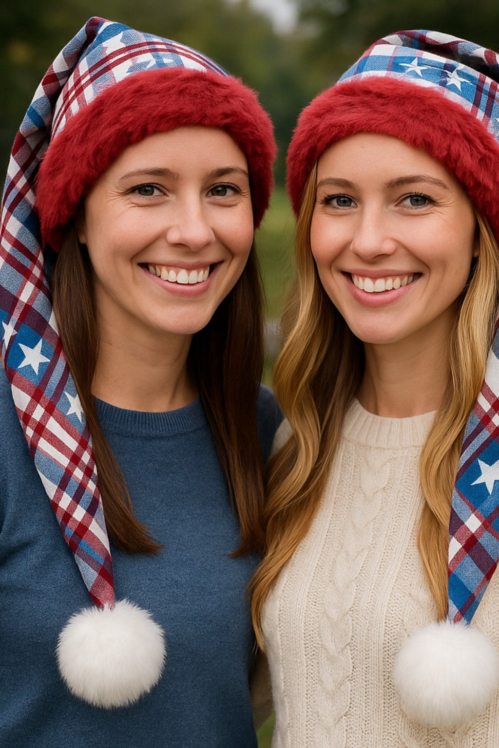 Red, White and Blue Plaid Hat with Red and White