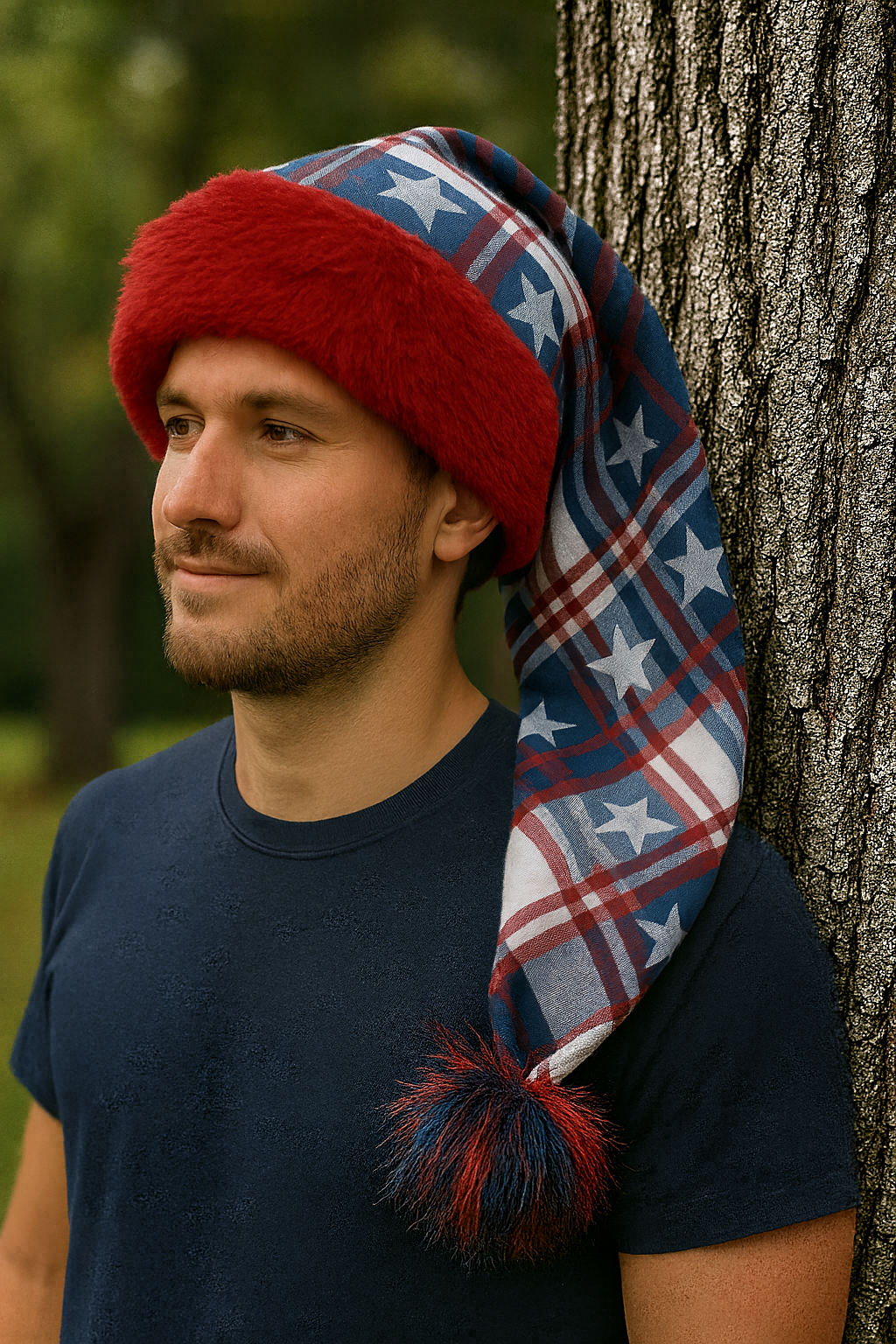 Red, White and Blue Plaid Hat with Red and Blue with Red