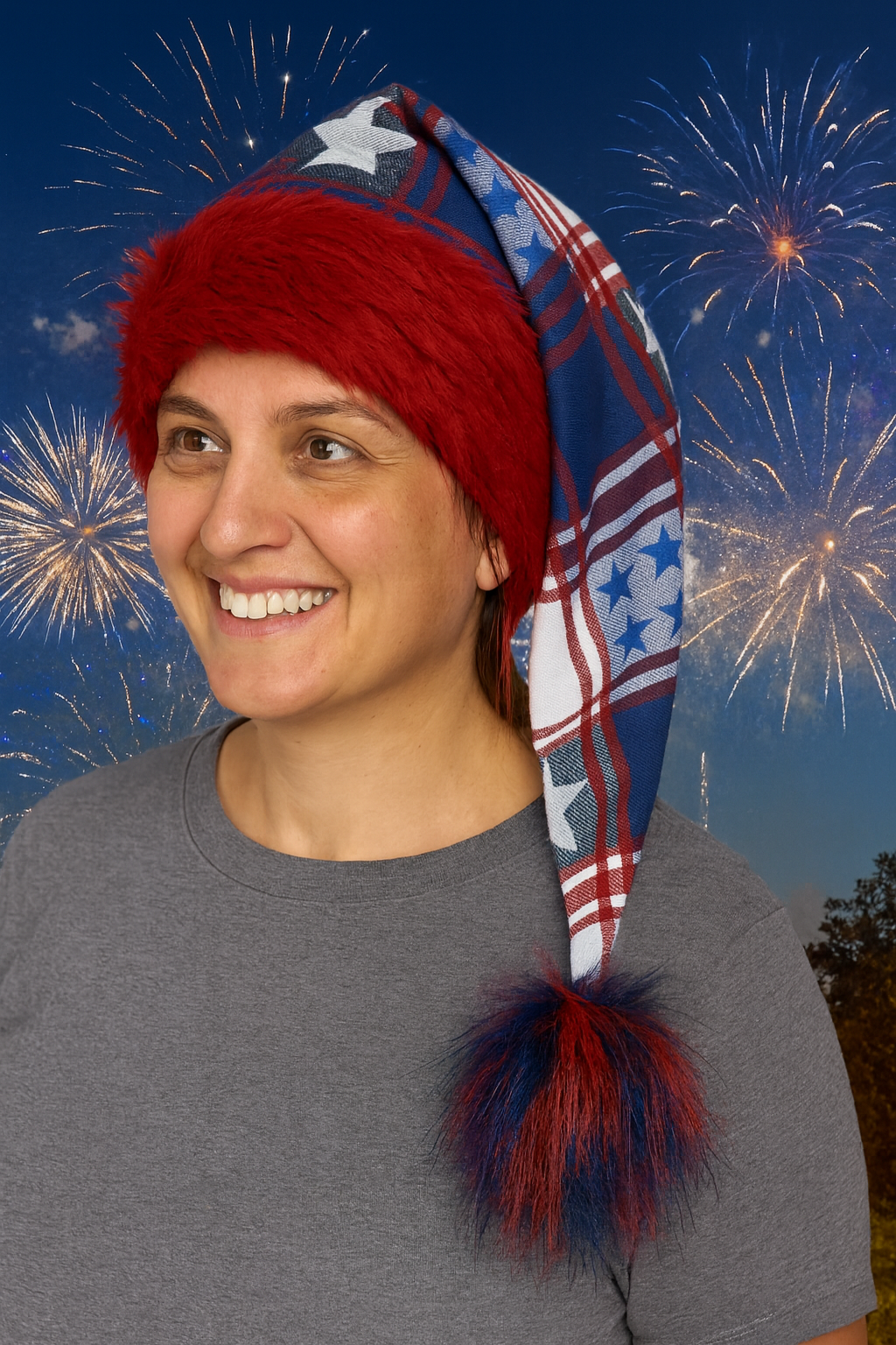 Red, White and Blue Plaid Hat with Red and Blue with Red